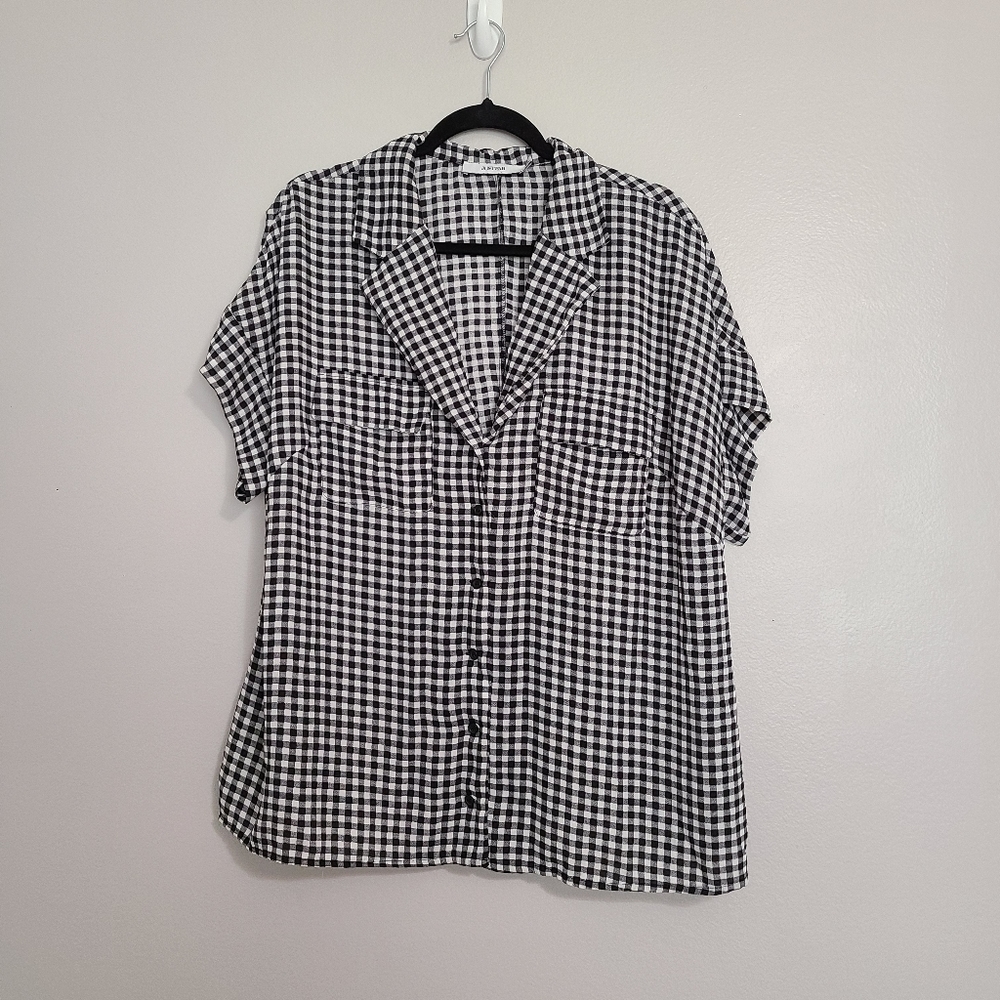 Checkered Retro Pinup Classic Chic V-Neck Button-up Tie Front Top Plus Size 1X